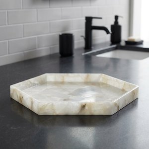 Bandeja de Almacenamiento Hexagonal de Mármol, Piedra Pulida, Diseño Minimalista para Baño - Product Image 1