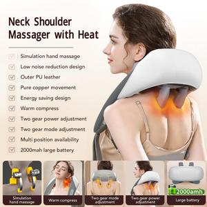 2026 Pain Relief 4D Deep Tissue Kneading <b>Heat</b> Function Deep Cordless Massager <b>Heat</b> Neck Massager - Product Image 3