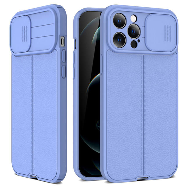 Slider Camera Lens Protection Phone Case Luxury Leather Texture Soft Back Cover 15 Case for Iphone Half-wrapped Case