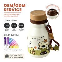 Bouteille d'eau isotherme mignonne à motif de dessin animé, gourde portable en acier inoxydable avec cordon tressé pour l'école, les activités de plein air, les voyages, ou comme cadeau