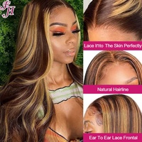 FH Direct vente en gros bon Volume 13x4 dentelle transparente perruque de cheveux humains surbrillance couleur vague de corps dentelle avant perruque prête à expédier