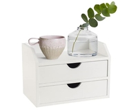 Articles promotionnels : Organisateur de bureau en bois blanc classique rectangulaire avec 2 tiroirs, mini étagère de rangement mignonne, portable et étanche pour table.