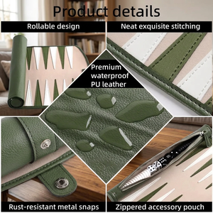 Juego de Backgammon Plegable y Ecológico de Cuero de MORGANS INDUSTRIES con Dados y Estuche de Transporte, Color Verde - Product Image 4