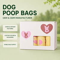 Sacs à déjections canines imprimés sur mesure OEM ODM, sacs à déchets pour animaux de compagnie à déchirure facile avec emballage en boîte de vente au détail pour la promenade des chiens et les fournitures pour animaux.