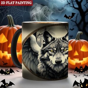 Taza Mágica de Cerámica Negra Esmerilada de 11 oz que Cambia de Color con Diseño de Lobo - Product Image 6