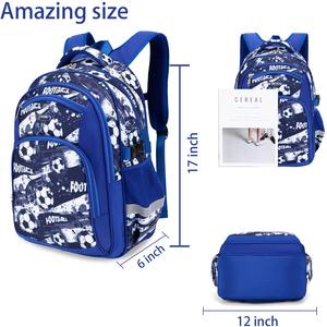 Mode 17 pouces bleu Football dessin animé <span class=keywords><strong>cartable</strong></span> pour enfants étanche maternelle football garçons grande capacité sac à dos - Product Image 5