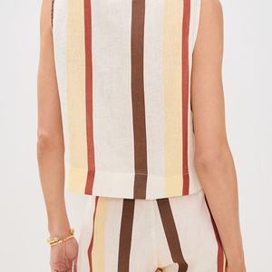 Conjunto Casual de Dos Piezas a Rayas para Mujer, Traje de Verano, Nuevo Diseño de Moda, Conjunto de Algodón y Lino, Ropa Casual para Mujer - Product Image 4