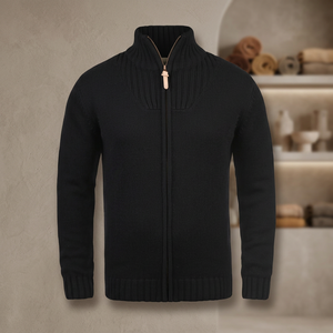 <b>Men's</b> Knit <b>Cardigan</b> Full Zip Turtleneck Ribbed Detail Anti Wrinkle Winter Business Casual Outerwear Warm Soft Long Sleeve Custom - Product Image 5