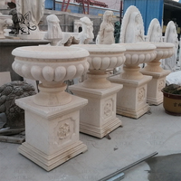 BLVE pot bunga bulat marmer vas pot tanaman Modern batu alam gaya Barat desain klasik besar luar ruangan