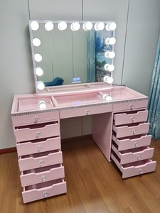 Mesa de tocador moderna rosa con espejo con luz LED y 10 cajones para dormitorio de ensueño Esquina de maquillaje para apartamentos - Product Image 5