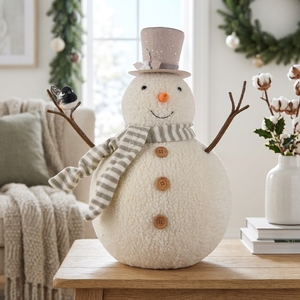 Elegant Heather Grey Top Hat Snowman Figure with <b>Perched</b> <b>Bird</b> for Minimalist Xmas Window Decor Bulk - Product Image 3