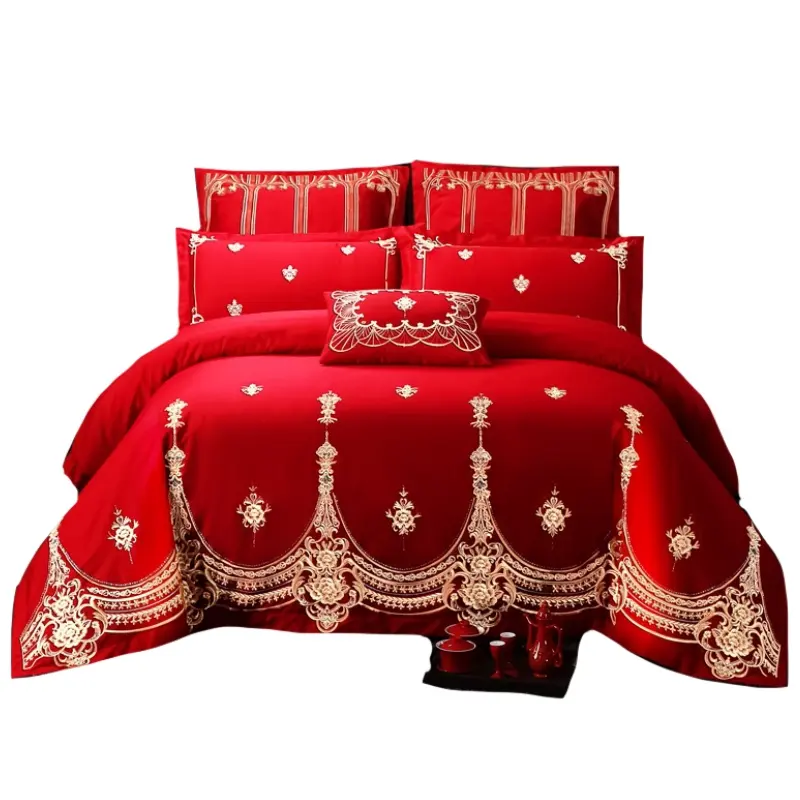 High Quality Anti-pilling Red Printed Chinese traditional wedding Home Bridal Wedding Comforter Sets Bedding