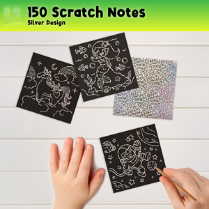 150 cartes carrées holographiques argentées à gratter avec 2 stylets, jouet créatif sans dégâts pour enfants, idéal pour paniers de Pâques - Product Image 5