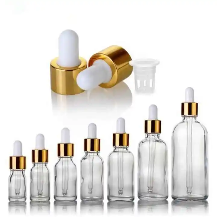 Round clear 5ml 10ml 15ml 20ml 30ml 50ml 100ml glass cosmetic serum dropper bottle
