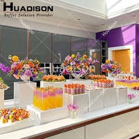 Huadison hôtel fournitures blanc acrylique buffet affichage nidification cube alimentaire affichage acrylique contremarches pour la fête de mariage