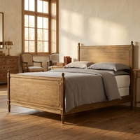 Cadre de lit double en chêne massif de style campagnard américain haut de gamme, mobilier de chambre rétro antique, lit rustique pour suite parentale haut de gamme