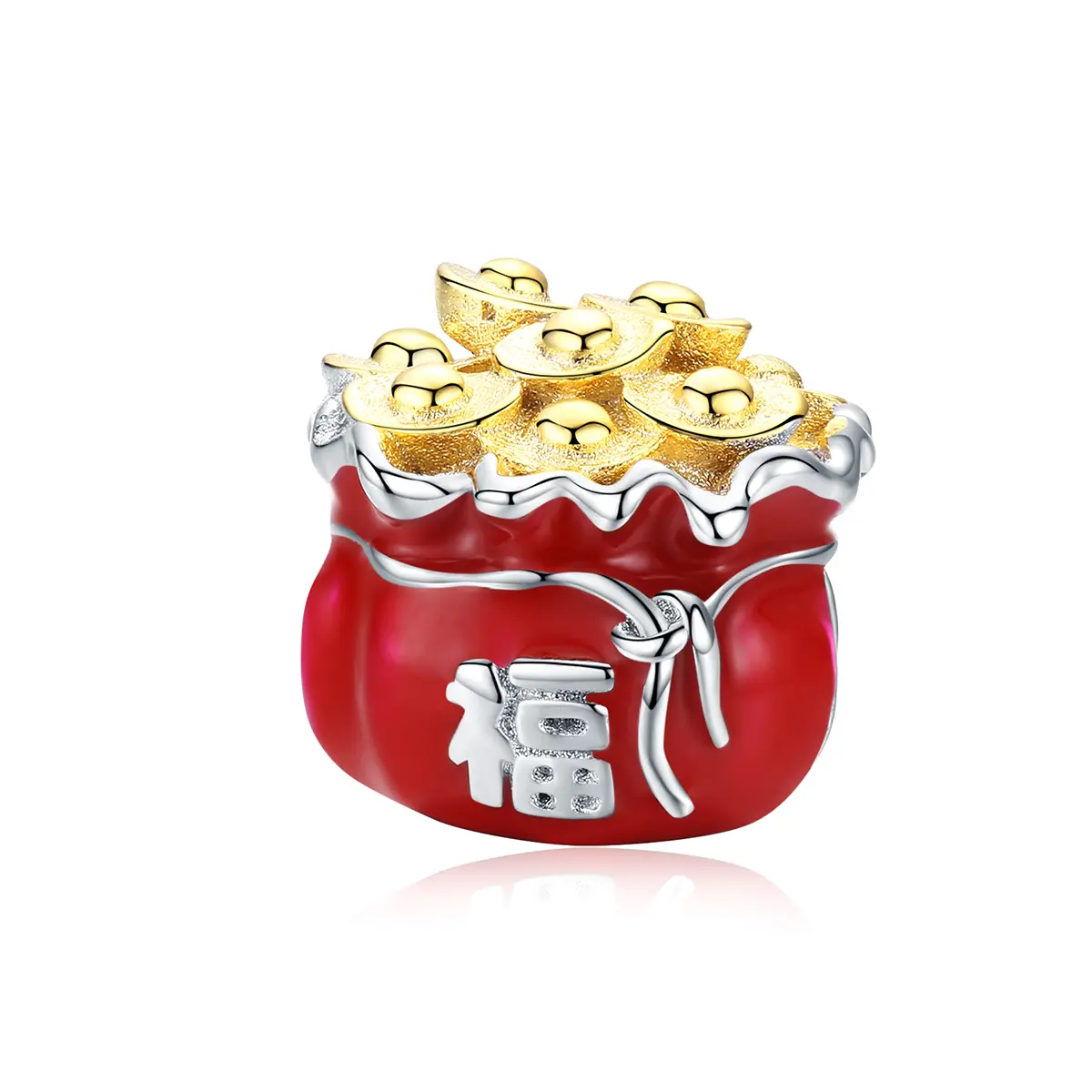 JEEVA porte-bonheur symbole rouge sac perles en métal pour femmes bijoux émail bracelet à breloques BSC100 faisant 925 argent Sterling Fit Original