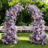 Décoration florale artificielle pour allée de mariage en extérieur, violet et blanc, pour fond de scène, guirlande de rangée et d'arche