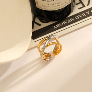 Stainless Steel <b>Ring</b> Geometric Design Two Tone Gold Plated <b>Open</b> Cuff Women's Fashion Jewelry Gift - Product Image 3