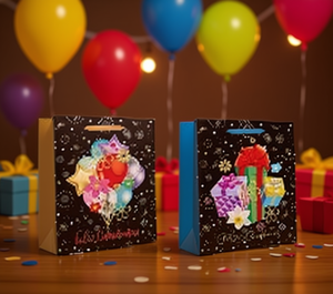 Bolsas de Regalo de Cartón de 18x23 cm, Diseño Aleatorio, Embalaje para Fiestas, Asas Planas Impresas con Lámina - Product Image 2