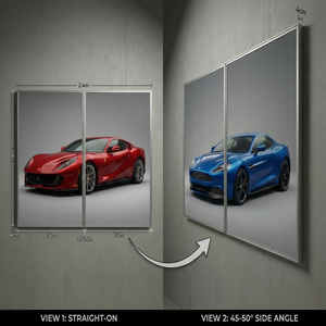 Expositor de Pared Lenticular Modular Grande Lentiprint Hecho en Alemania, 240X240cm, 2 Paneles, 20 LPI, Cuadrado, Aluminio Plateado, Euroclase B - Product Image 4