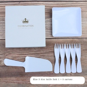 Square drip tray 5 person combination tableware plastic knife fork dish drop-shaped plate cake tray set