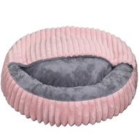 Lit douillet pour chat avec couverture à capuche, lit rond moelleux anti-anxiété pour animaux de compagnie, lit confortable en forme de beignet en fausse fourrure pour chiens