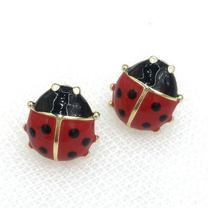 Nuovo arrivo <span class=keywords><strong>coccinella</strong></span> <span class=keywords><strong>orecchini</strong></span> per bambine rosso smalto nero in modo sicuro per matrimoni - Product Image 3