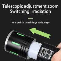 Lampe torche multifonctionnelle zoomable en alliage d'aluminium, indice de protection IP65, affichage numérique de la puissance USB, batterie externe, double interrupteur, bande phosphorescente