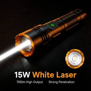 Linterna LED de Largo Alcance con Láser Blanco de 15W, Recargable Tipo-C, Banco de Energía, Zoom, Táctica, Martillo de Emergencia para Camping - Product Image 2