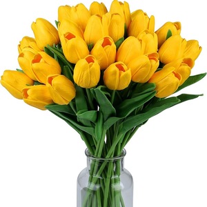 Tulipes artificielles de haute qualité, aspect réaliste, avec feuilles vertes, pour mariage, fête, décoration intérieure - Product Image 6