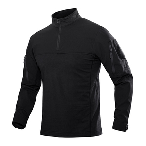 Camiseta táctica de <span class=keywords><strong>manga</strong></span> <span class=keywords><strong>larga</strong></span> de otoño color a juego 1/4 cremallera cuello alto hombres bolsillo con cremallera al aire libre casual camiseta cálida - Product Image 5