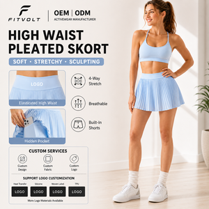 FITVOLT Jupe-short de yoga plissée unie pour femme, taille haute élastique, coupe ajustée, avec poches, doublure anti-transparence, extensible dans les quatre sens - Product Image 1