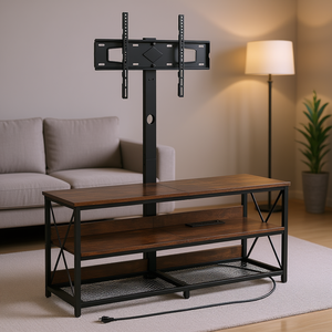 Mobile porta TV da 48 pollici a 3 ripiani con armadietto aperto, marrone, stile industriale moderno, mobile da soggiorno per camera da letto e casa - Product Image 2