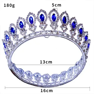 Oro miss universo corona spettacolo completo round di compleanno principessa da sposa cristalli da sposa diamante corona di zirconia capelli tiara