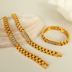 Pulsera de acero inoxidable dorado con piedras esmeralda, negras y transparentes, diseño geométrico, regalo de joyería unisex - Product Image 3