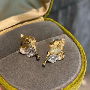 Aazuo, joyería Vintage de 18K, oro amarillo macizo, diamantes naturales auténticos, pendientes con forma de hoja a la moda, regalo para mujeres, fiesta de boda, AU750 - Product Image 4