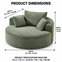Grande chaise longue ronde en peluche, livrée compressée, avec coussins de dossier, pour appartement et décoration de salle de lecture