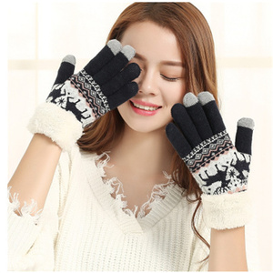 Usine directe acrylique mode épaissi Jacquard femmes tricoté en plein air froid hiver <span class=keywords><strong>chaud</strong></span> écran tactile gants - Product Image 5