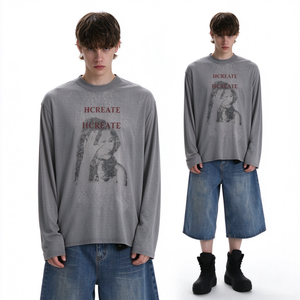 Custom Mens Long Sleeve T Shirt Oversized <b>Vintage</b> <b>Graphic</b> Print <b>Tee</b> Streetwear Loose Fit Casual Cotton Pullover Top <b>Tee</b> TKAN1022 - Product Image 1