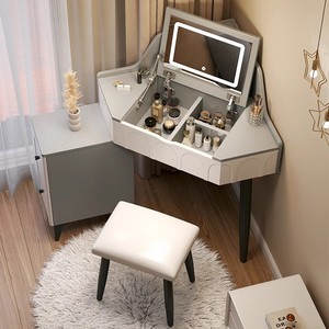 Tocador de Maquillaje <span class=keywords><strong>con</strong></span> Tapa Abatible de Diseño Simple y Lujoso <span class=keywords><strong>para</strong></span> <span class=keywords><strong>Niñas</strong></span>, Mesa de Maquillaje Pequeña <span class=keywords><strong>con</strong></span> <span class=keywords><strong>Espejo</strong></span> LED, Tocador Blanco de Madera <span class=keywords><strong>para</strong></span> Dormitorio - Product Image 4