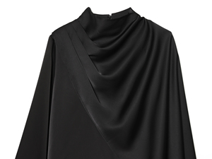 Blusa de Moda Casual para Mujer, Diseño Asimétrico de 2 Colores, Cuello Redondo, Plisada, de Satén Sedoso, Color Sólido - Product Image 4