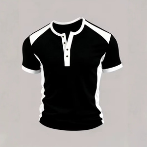 <strong>Men</strong> Hug-Fit <strong>Henley</strong> <strong>Top</strong>, Patchwork Color Block Short Sleeve Daily Casual Shirt - Product Image 2
