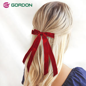 กอร์ดอน ริบบอนส์ ลดราคาพิเศษ โบว์ติดผมกำมะหยี่สำหรับฤดูหนาว พร้อมหางยาว โบว์กำมะหยี่แบบกำหนดเอง กิ๊บติดผมไนลอนสำหรับเด็กผู้หญิง - Product Image 1