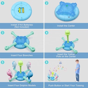 Jouets de lancer pour sports de plein air et d'intérieur, <span class=keywords><strong>jeu</strong></span> de lancer de cerceaux de dauphin rotatif électrique avec musique lumineuse pour enfants avec 8 anneaux - Product Image 6