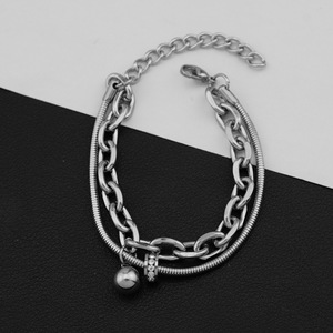 Best Sales Popular Niche Design Double Layered <b>Chain</b> Bracelet Hiphop <b>Titanium</b> Steel Men's Bracelets Fashion Jewelry Wholesale - Product Image 3