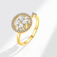 Bague rotative tendance en cuivre, motif moulin à vent à quatre feuilles, avec roue universelle dorée et zircon blanc, design ouvert, bague anti-stress