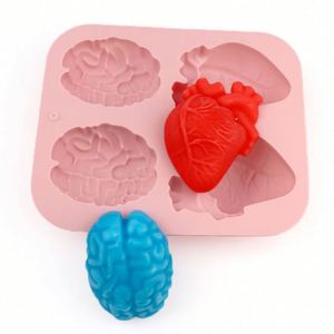 Moule en silicone écologique à 4 cavités en forme de cerveau et de cœur pour bougies faites à la main, outil de cuisson DIY réutilisable, pour gâteaux, savons, résines OEM/ODM - Product Image 1