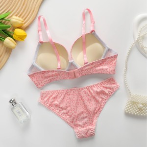 Conjunto de sujetador push-up con estampado de leopardo rosa, tirantes ajustables y braguita hipster para mujer - Product Image 6