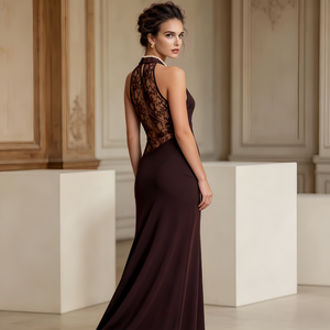 <span class=keywords><strong>Robe</strong></span> de soirée sirène en satin marron <span class=keywords><strong>chocolat</strong></span> avec encolure licou, <span class=keywords><strong>d</strong></span>écoupes en dentelle et col drapé, <span class=keywords><strong>robe</strong></span> de cérémonie, <span class=keywords><strong>robe</strong></span> longue pour invitée de mariage ou <span class=keywords><strong>demoiselle</strong></span> <span class=keywords><strong>d</strong></span>'<span class=keywords><strong>honneur</strong></span> - Product Image 5